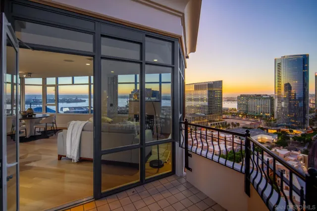 a view of balcony with city