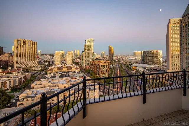 a view of a city with tall buildings