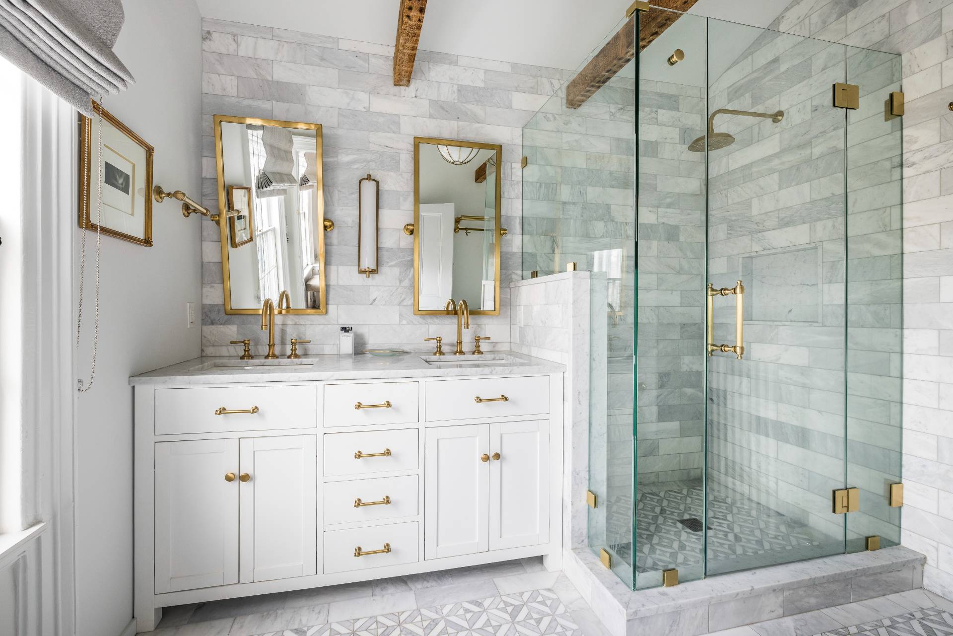 330 Main Street Sag Harbor, NY 11963 - Photo 22 of 32 a bathroom with a granite countertop shower sink and mirror