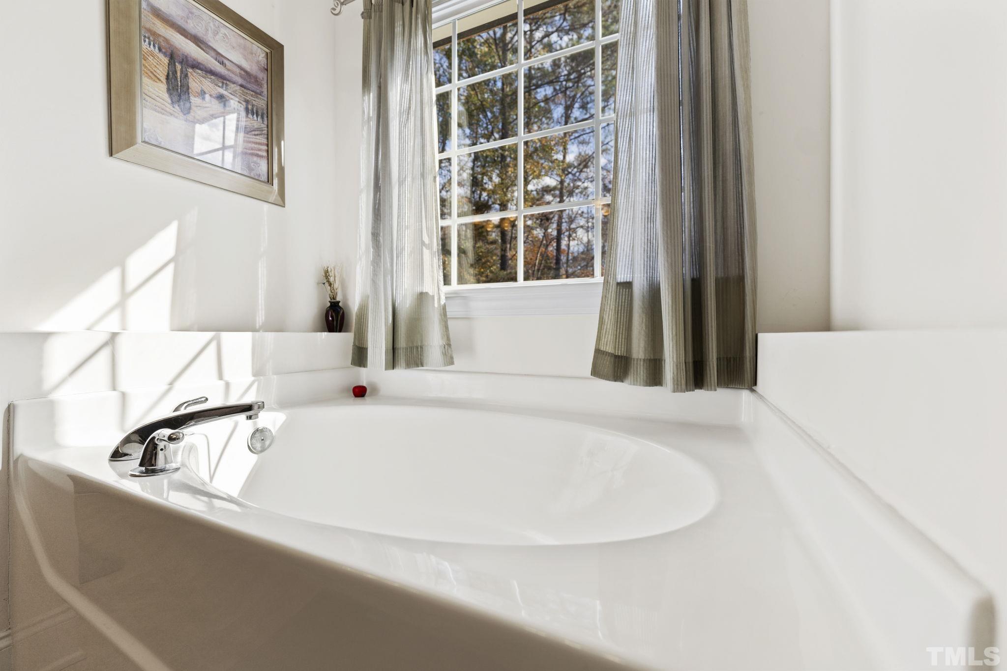 25 Eaglefeather Path Youngsville, NC 27596 - Photo 17 of 36 a white bath tub sitting in a bathroom next to a window