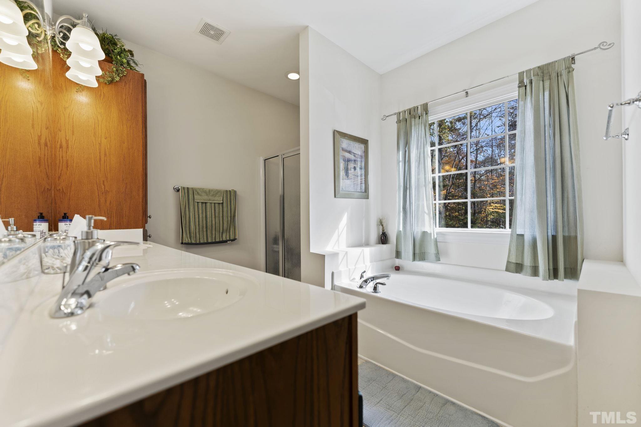 25 Eaglefeather Path Youngsville, NC 27596 - Photo 19 of 36 a bathroom with a sink double vanity and a mirror