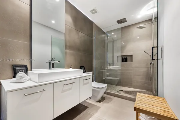 a view of yard with swimming pool and furniture