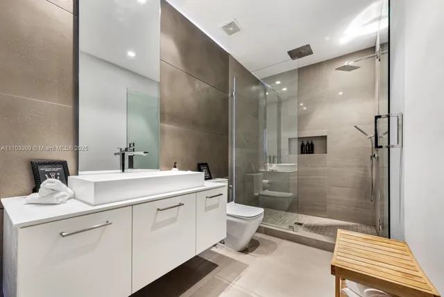 a view of yard with swimming pool and furniture