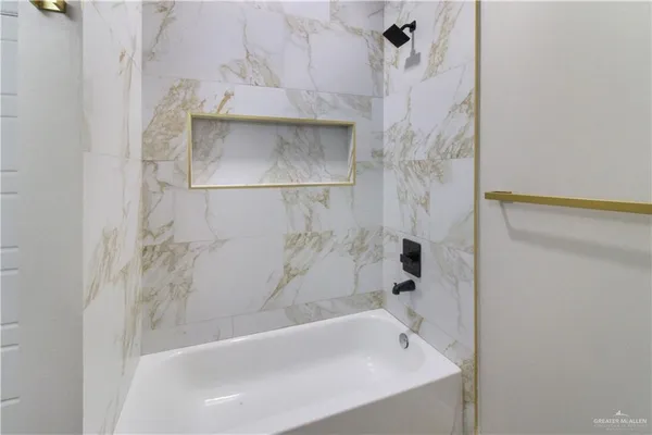 a bathroom with a bathtub