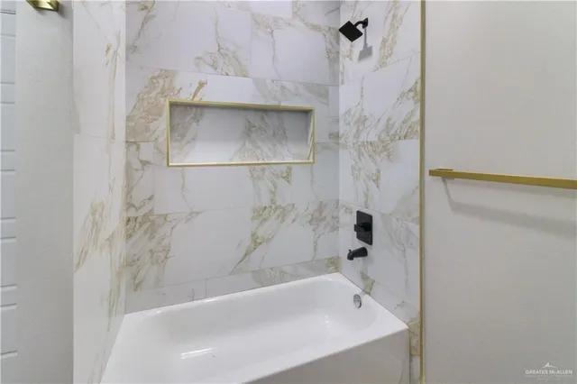 a bathroom with a bathtub