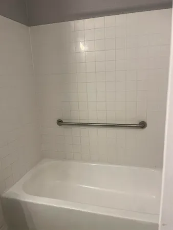 a bathroom with a bathtub