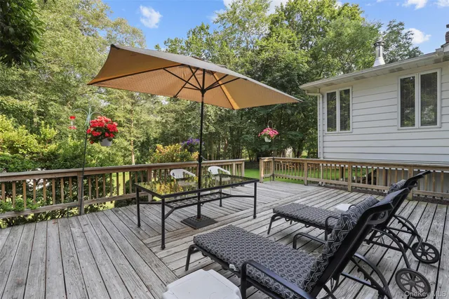 a garden with trees in the background