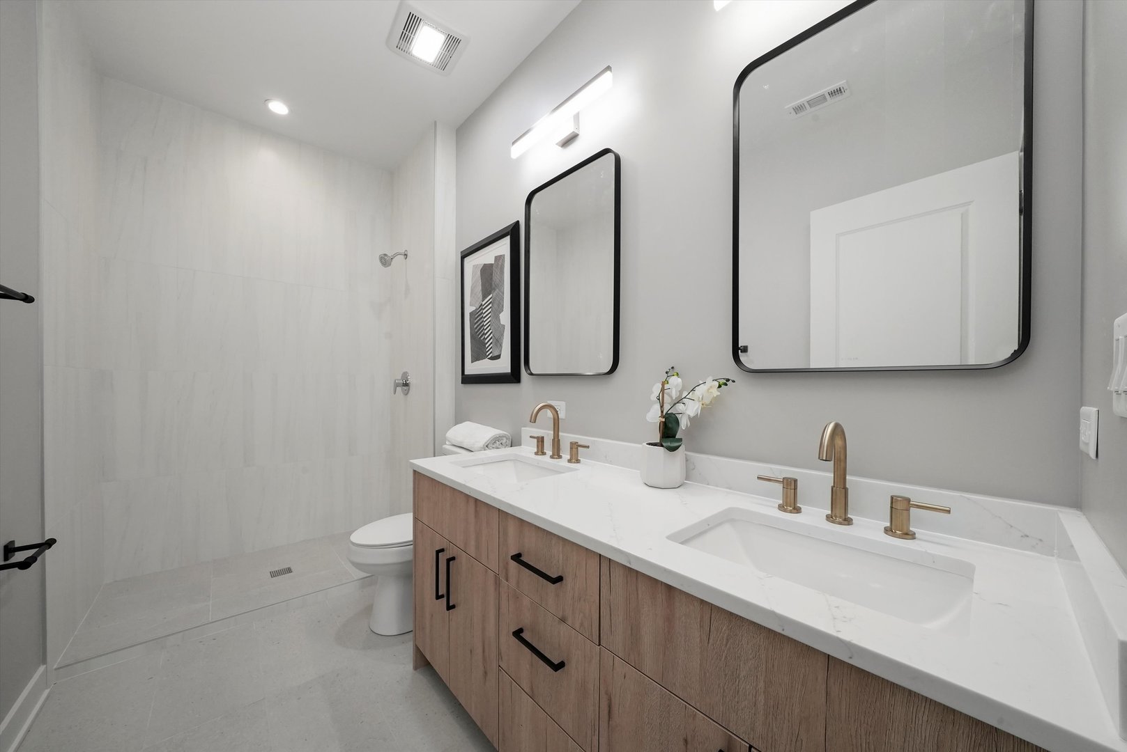 6246 North Pulaski Road, Unit 204 Chicago, IL 60646 - Photo 29 of 38 a bathroom with double vanity sink and mirror