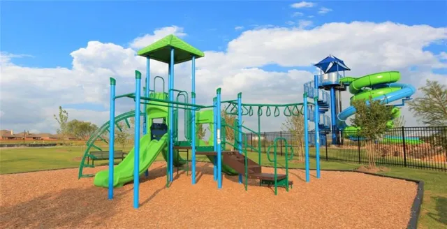 a view of a park with slide