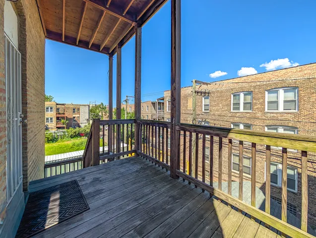 a view of a building from a balcony