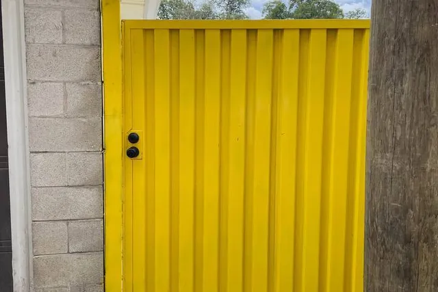 a bathroom with a large window