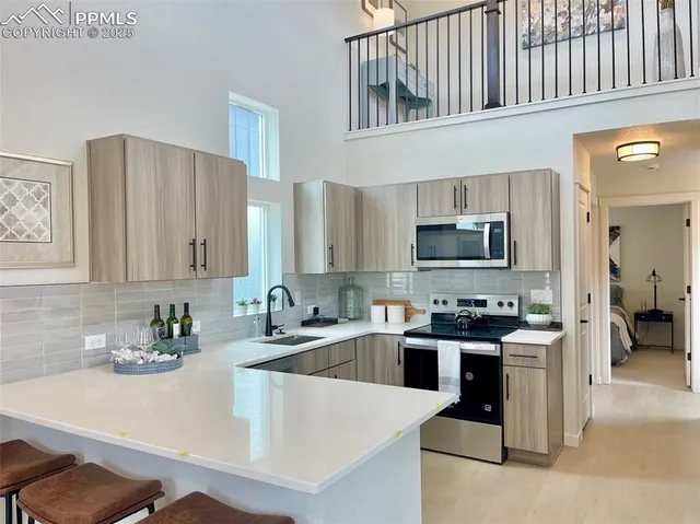 a view of a hallway with workspace