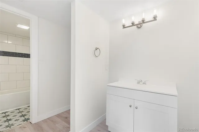 a bathroom with a bathtub