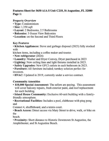 $495,000 | 5650 A1A South, Unit C218, St. Augustine, FL 32080