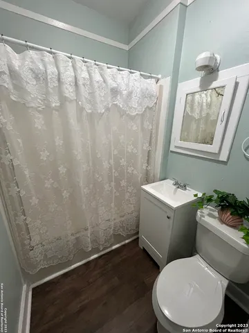 a white toilet sitting next to a shower curtain