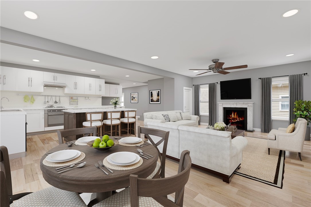 Virtual rendering eat in kitchen, family room and dining area
