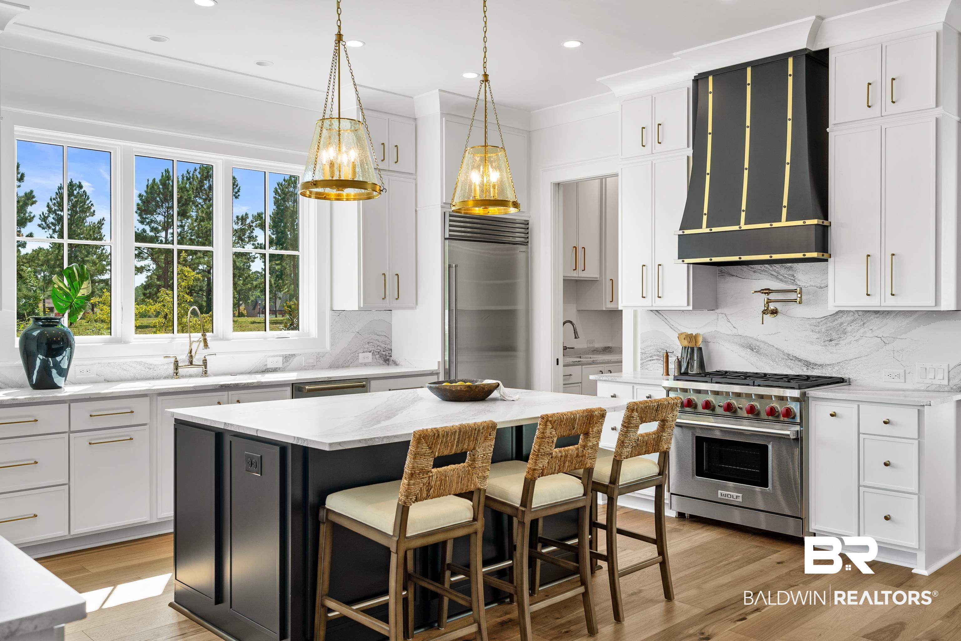 601 Teton Rdg Road Fairhope, AL 36532 - Photo 12 of 59 Wolf 36 Gas Range Sub Zero Refrigerator & Freezer separate custom Vent Hood Pot Filler