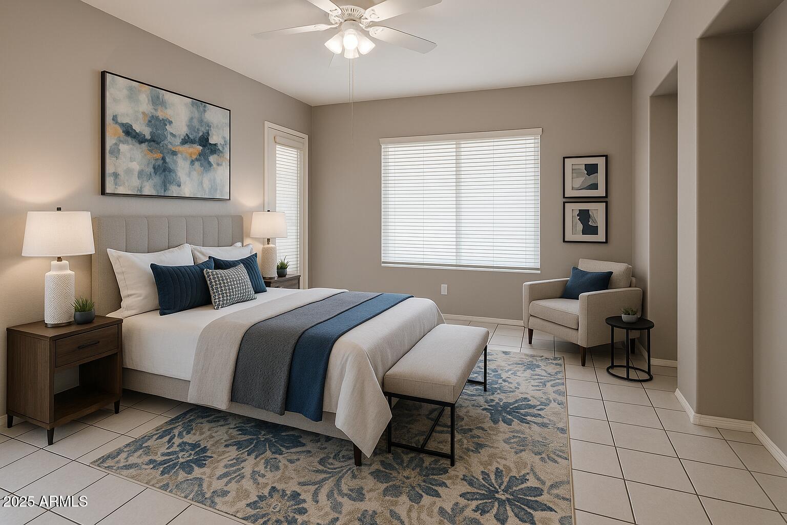 231 East Krista Way Tempe, AZ 85284 - Photo 6 of 20 a bedroom with a bed and a chandelier