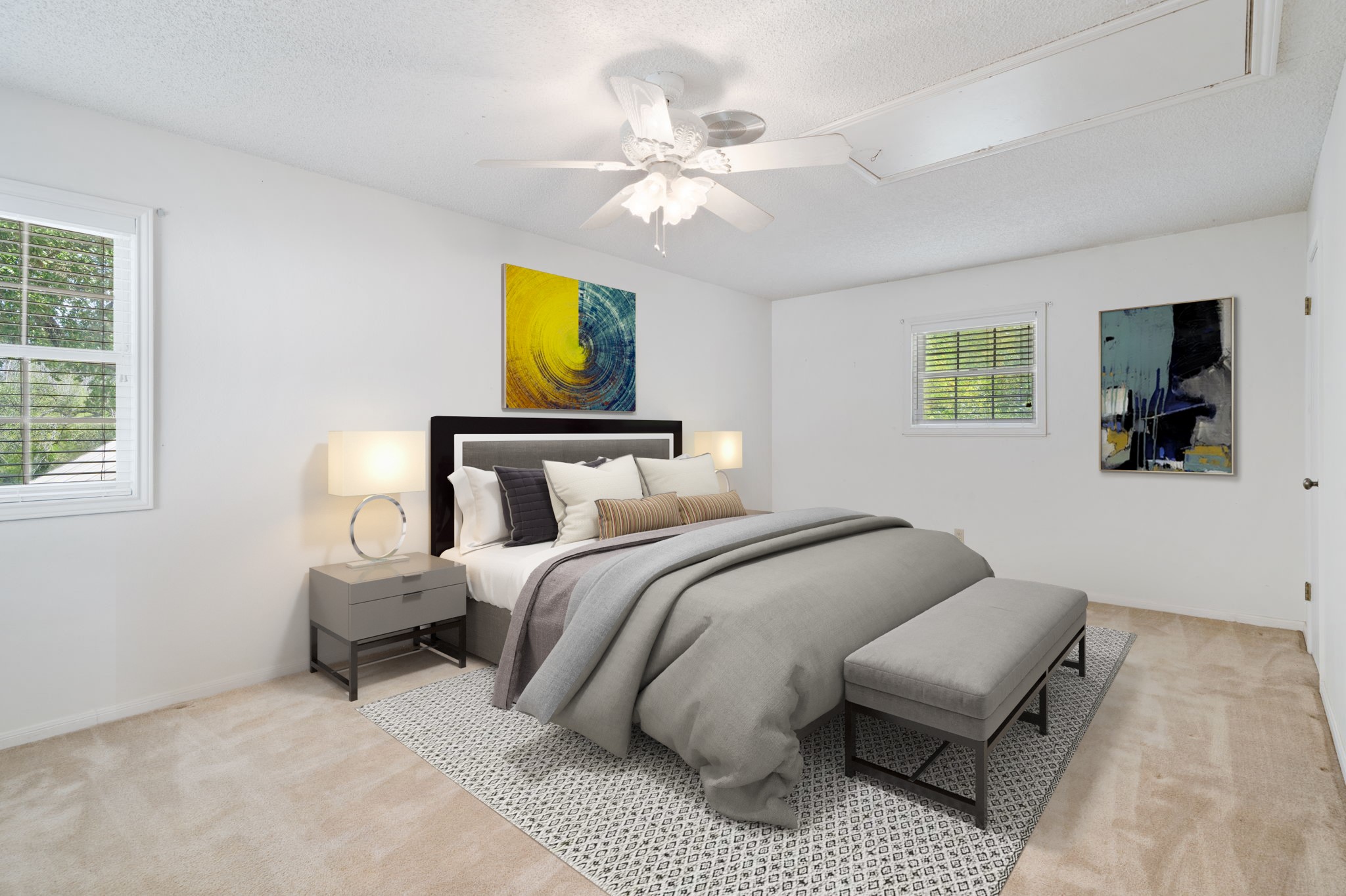 3541 Highway 159 La Grange, TX 78945 - Photo 27 of 38 Virtually Staged: Secondary bedroom with carpet floors, and a ceiling fan. This room is located on the second floor.