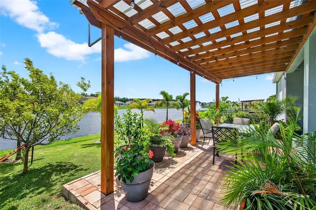 a view of a porch with a potted plant