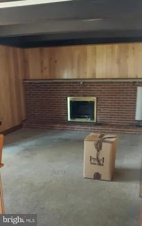 a room with a fireplace