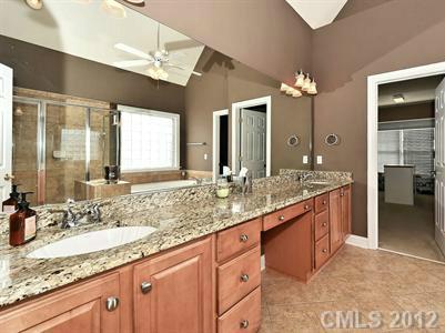 16621 Turtle Point Road Charlotte, NC 28278 - Photo 11 of 16 a bathroom with a granite countertop sink a large mirror and a shower