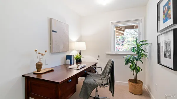a room with a workspace