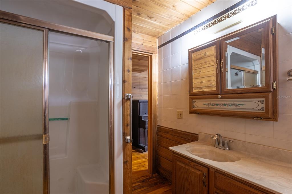 6892 Swain Road Sorrento, FL 32776 - Photo 18 of 57 a bathroom with a sink a mirror and a shower