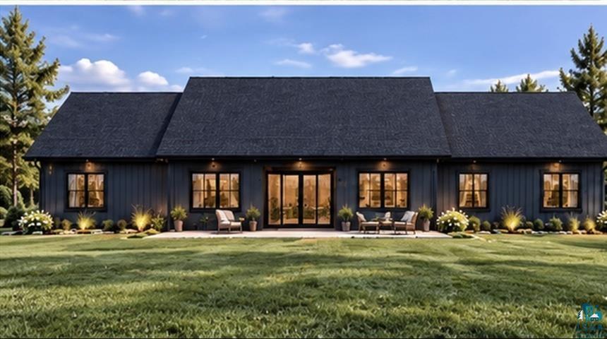 3817 Getchell Road Hermantown, MN 55811 - Photo 3 of 11 Modern Ranch with dark blue siding, black accents and dark architectural shingle roof featuring multiple gabled sections. This Photo is A1 generated to show estimated finished look from BP.