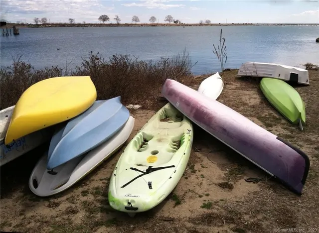 a view of a swimming pool with a chairs and potted plants