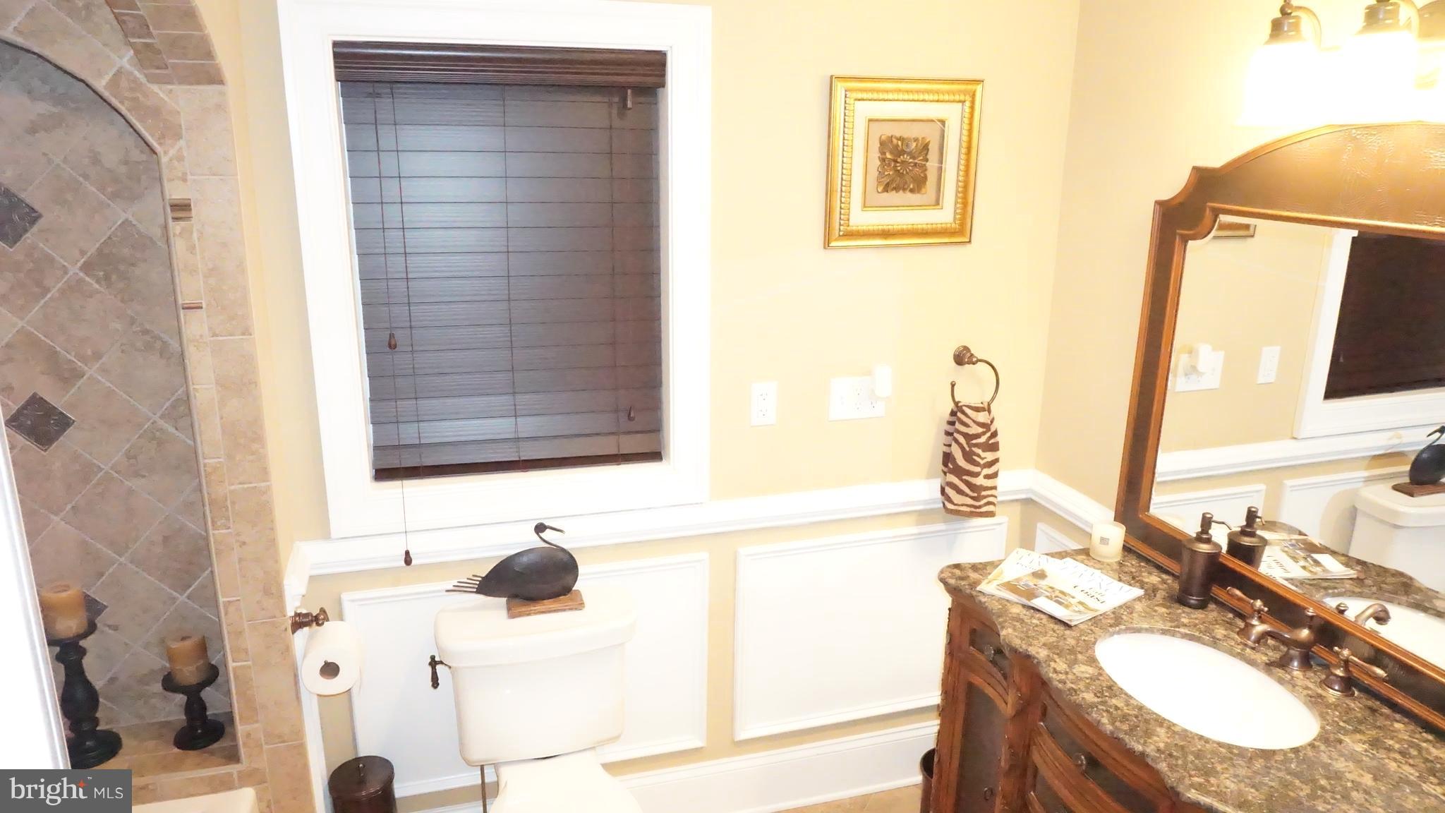9105 Cuckold Point Road Baltimore, MD 21219 - Photo 87 of 150 a bathroom with a granite countertop sink and a mirror