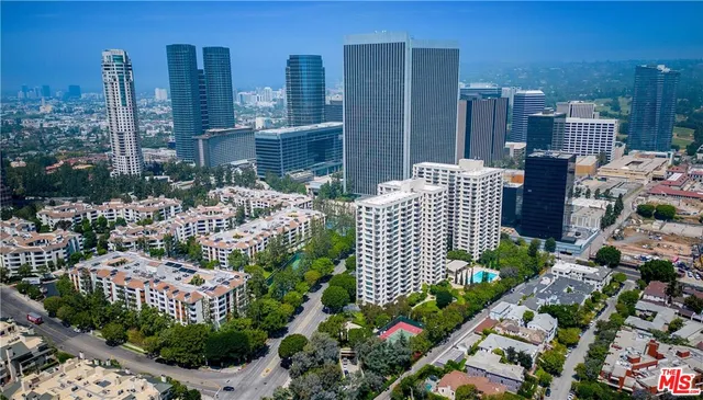 a city view with tall buildings