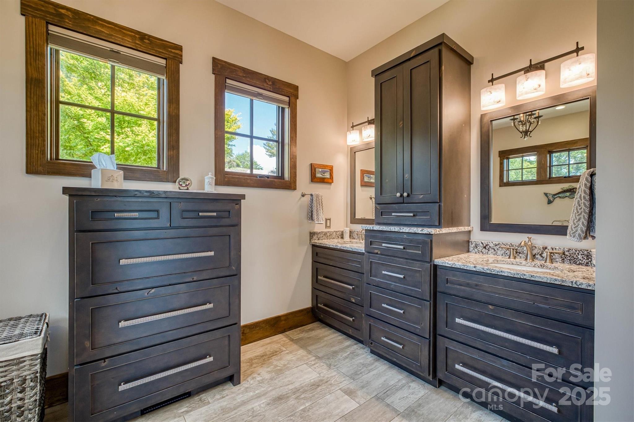 597 Waterglyn Way Nebo, NC 28761 - Photo 20 of 44 a bathroom with a vanity two windows and a sink