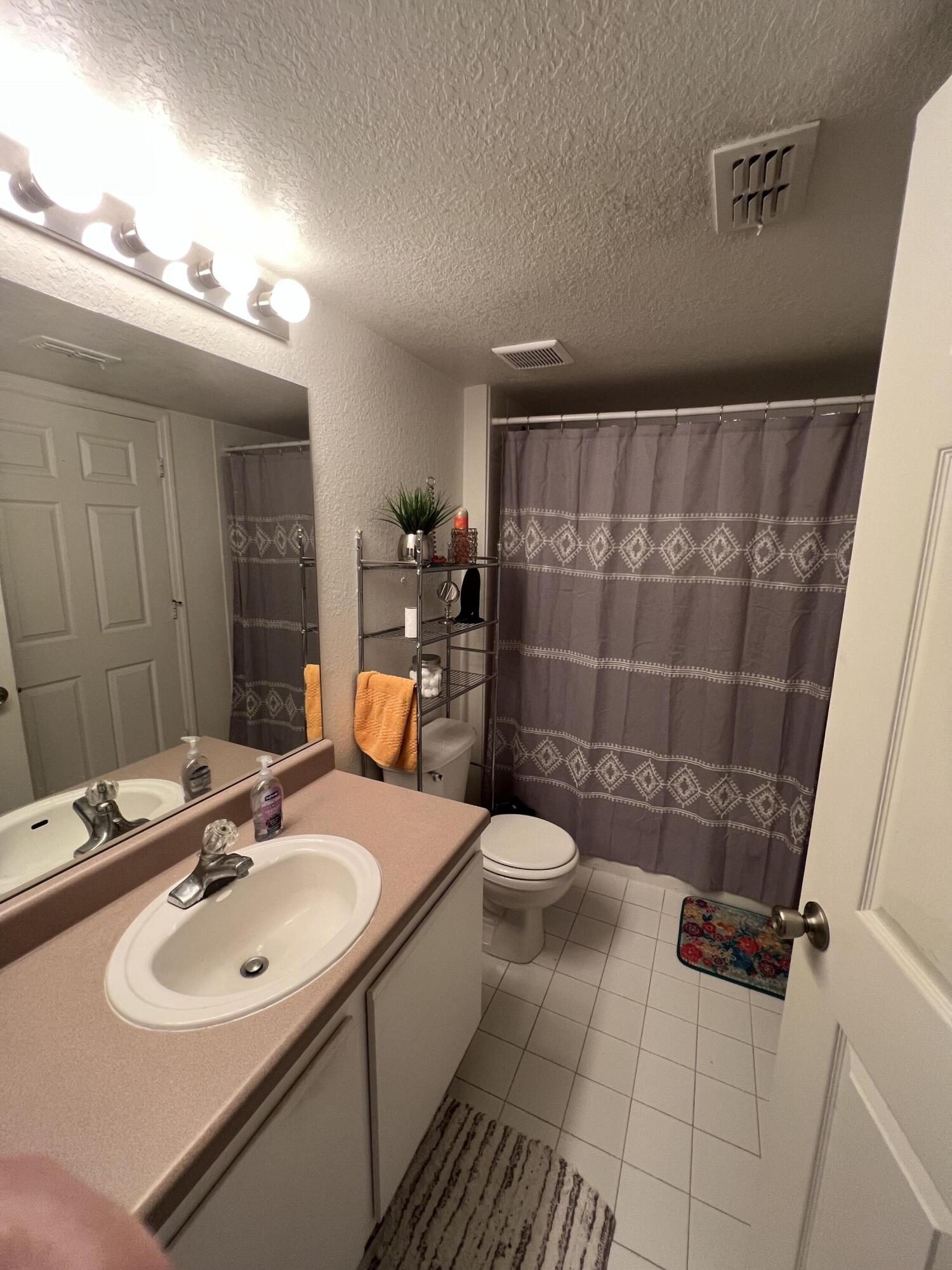 131 Southwest Palm Drive, Unit 203 Port St. Lucie, FL 34986 - Photo 5 of 13 a bathroom with a sink a toilet a mirror and shower