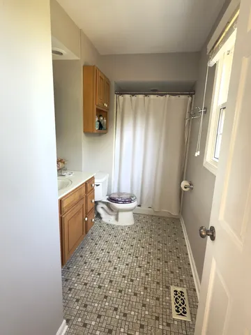 a bathroom with a sink a toilet and a shower