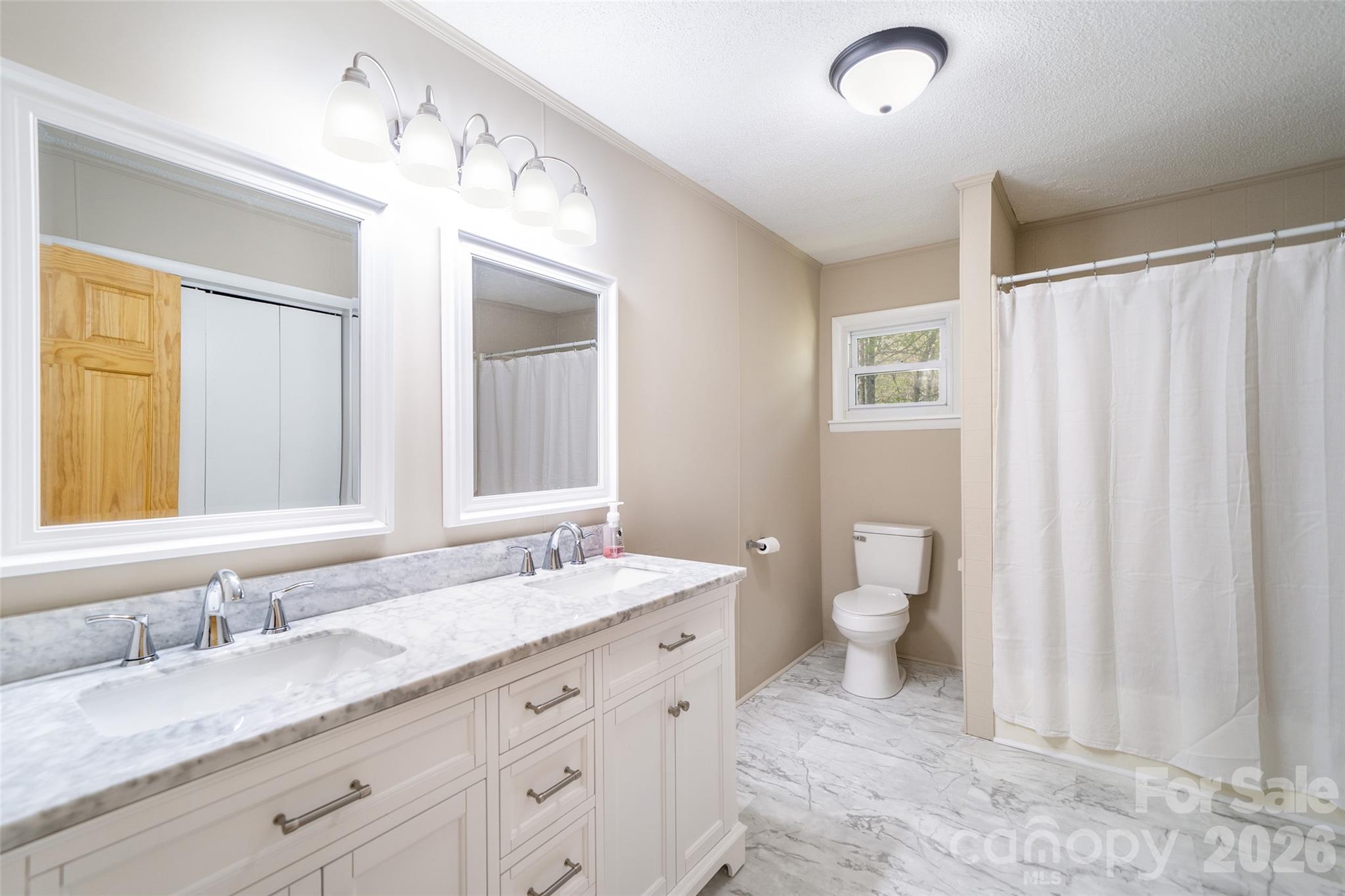 145 Jeter Mountain Road Hendersonville, NC 28739 - Photo 10 of 13 a bathroom with a granite countertop sink toilet and large mirror