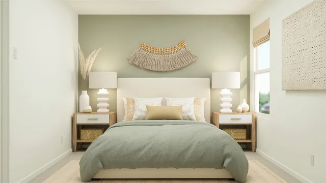 a bedroom with a bed and window