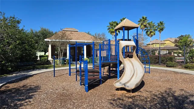 a view of a park with slide
