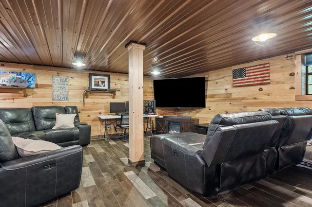 an aerial view of a backyard