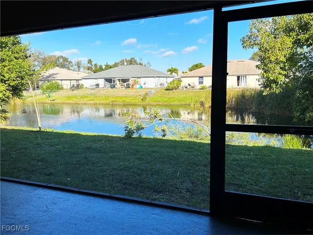 a view of a lake from a yard