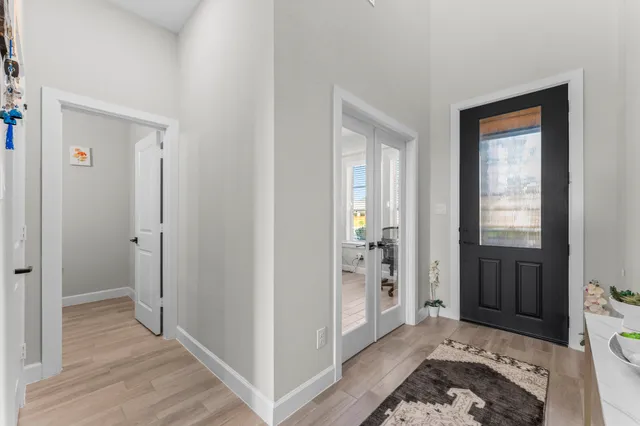 a workspace with wooden floor