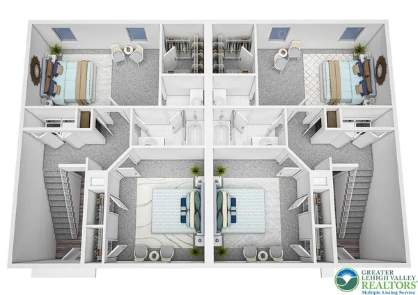 a large white building with a view of living room