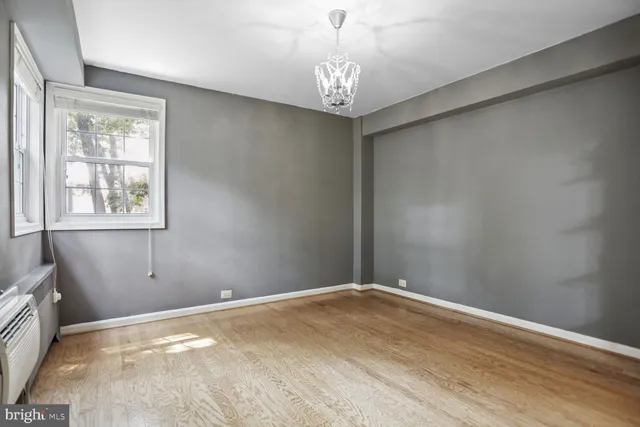 a view of a room with a window