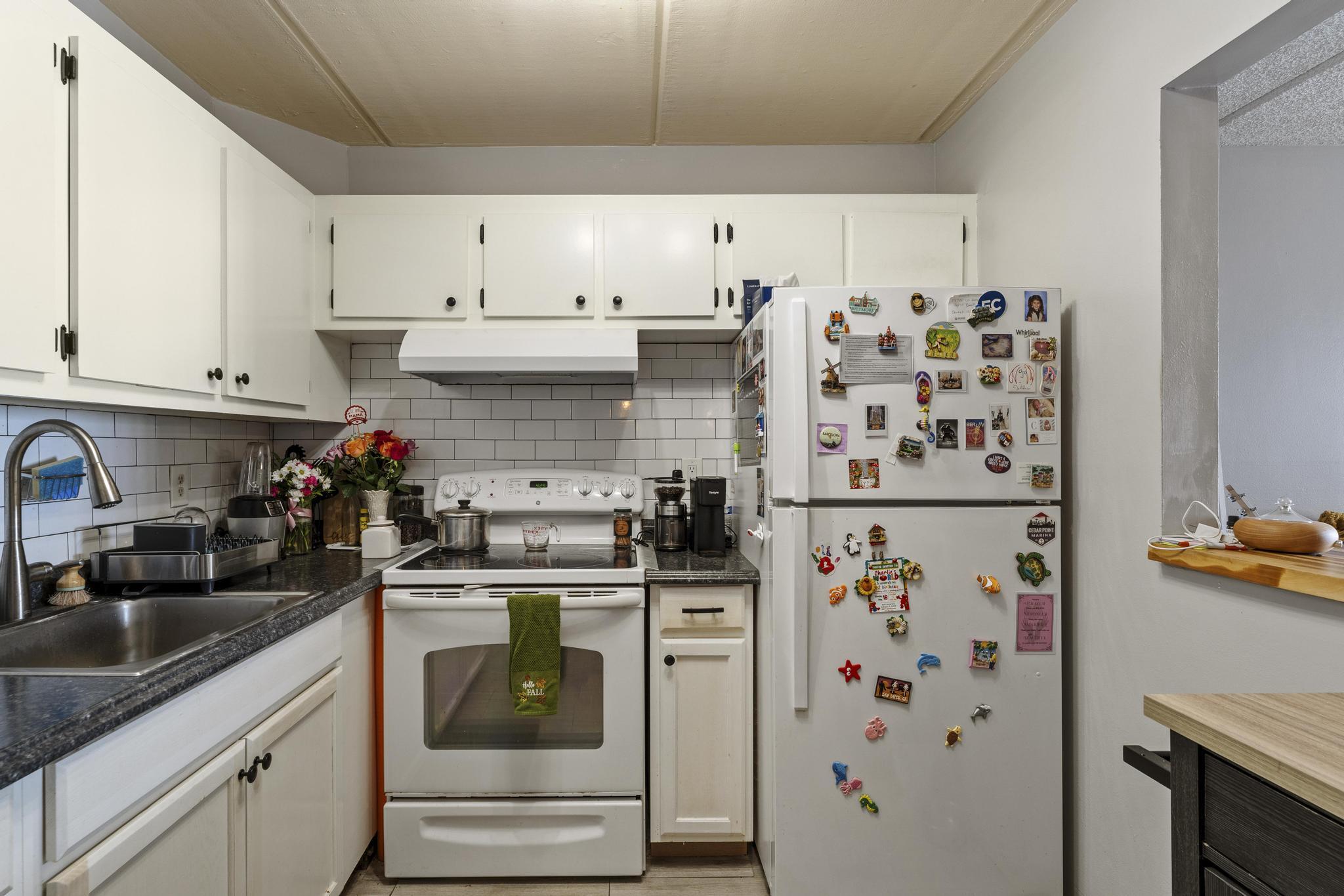 2000 Springdale Boulevard, Unit 209 Palm Springs, FL 33461 - Photo 9 of 26 a kitchen with stainless steel appliances a refrigerator a sink and white cabinets