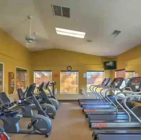 a room with gym equipment