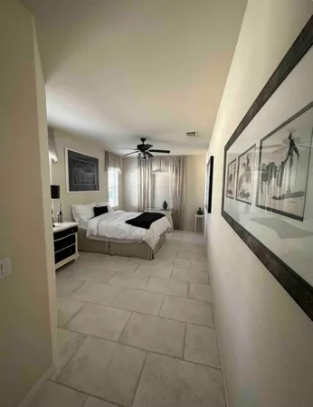 a large white room with a large window