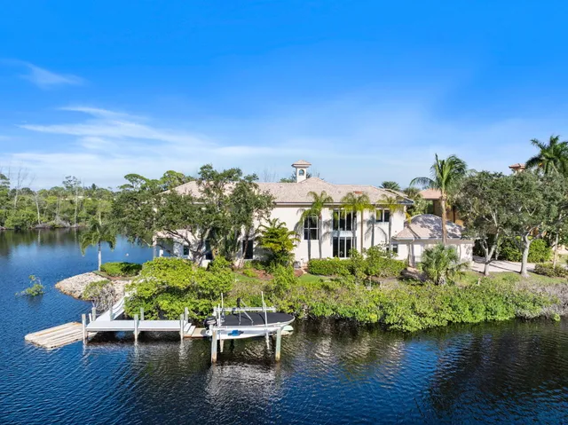 a view of a lake with a garden