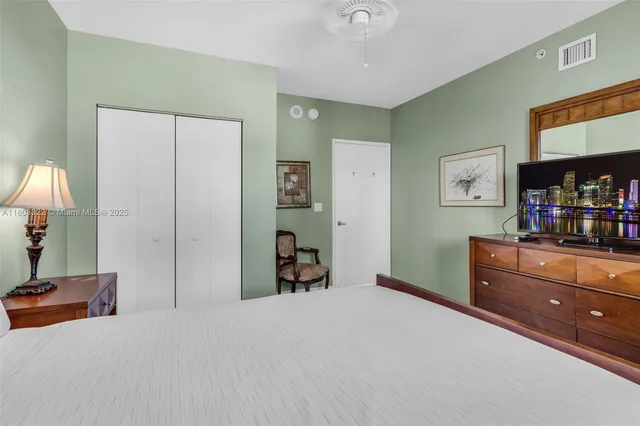 a bed room with a bed and a dresser