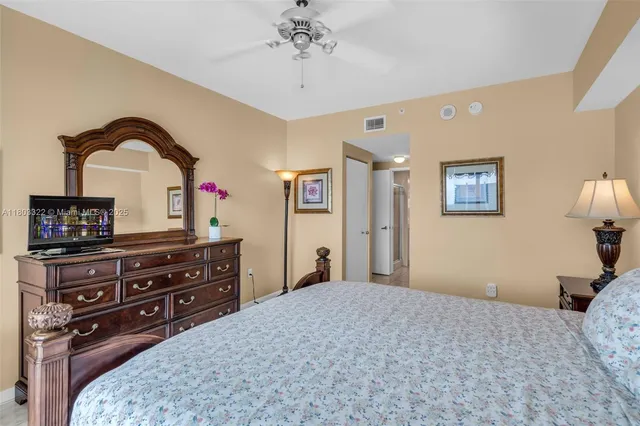 a bedroom with a bed and a dresser