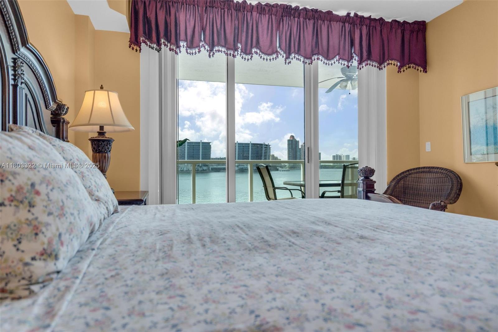 18100 North Bay Road, Unit 404 Sunny Isles Beach, FL 33160 - Photo 21 of 34 a view of a bedroom with a large window and furniture